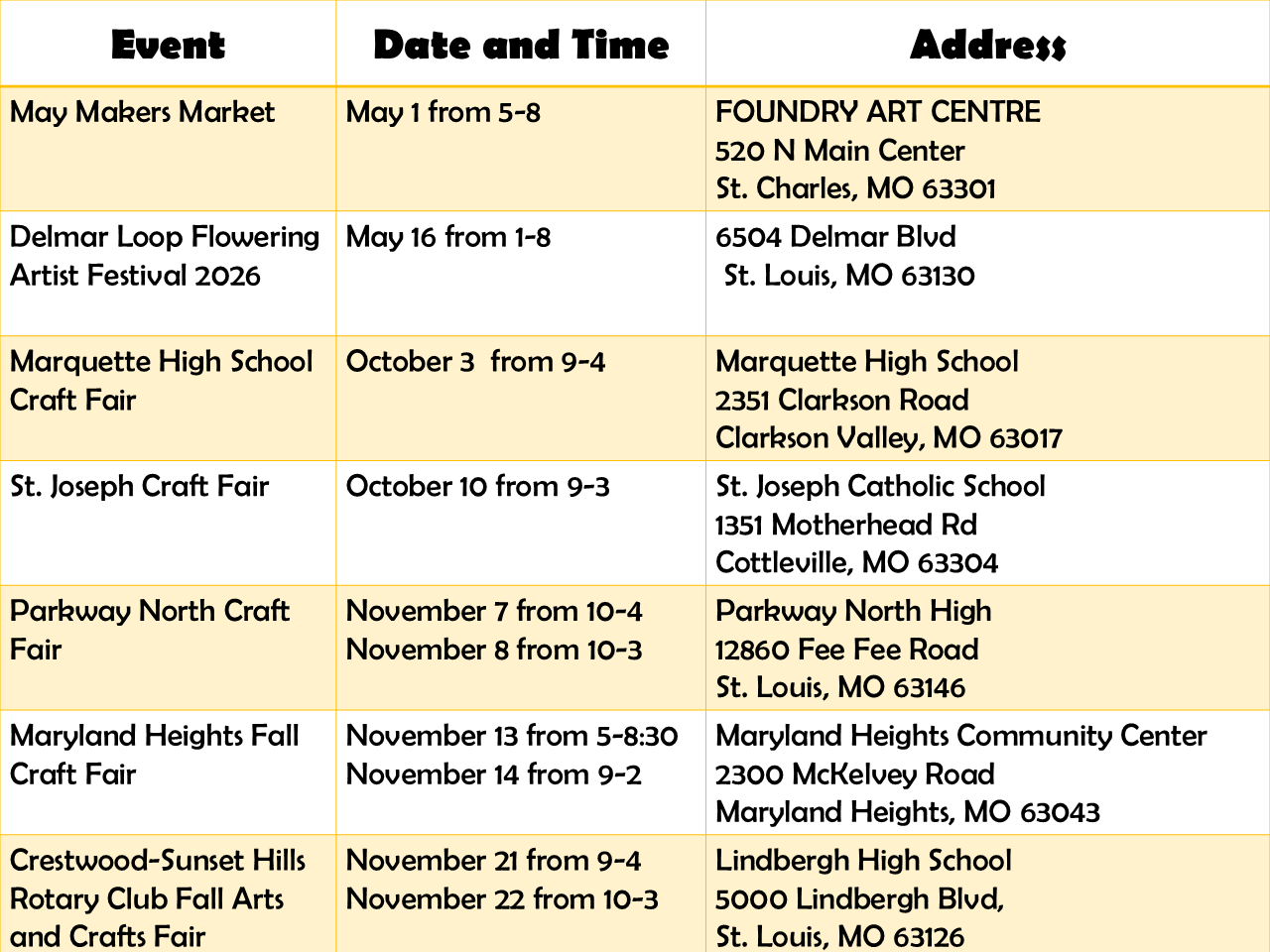 upcoming vendor shows